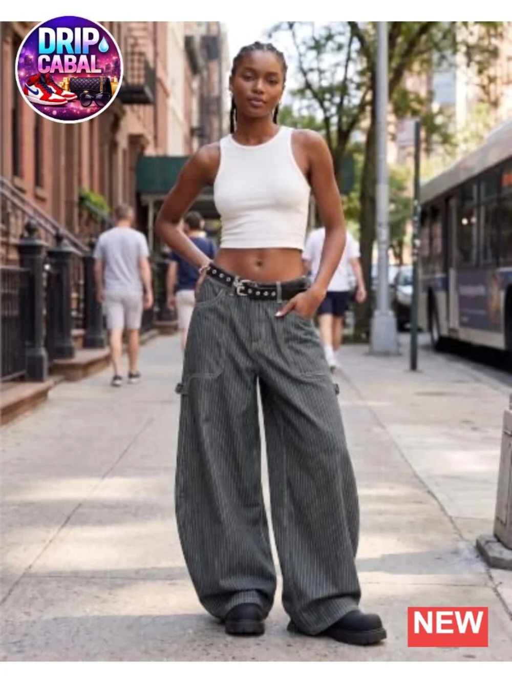 Baggy Barrel Jeans Striped High Waisted Wide Leg Denim Pants Women